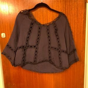 Navy blue crop cold shoulder top